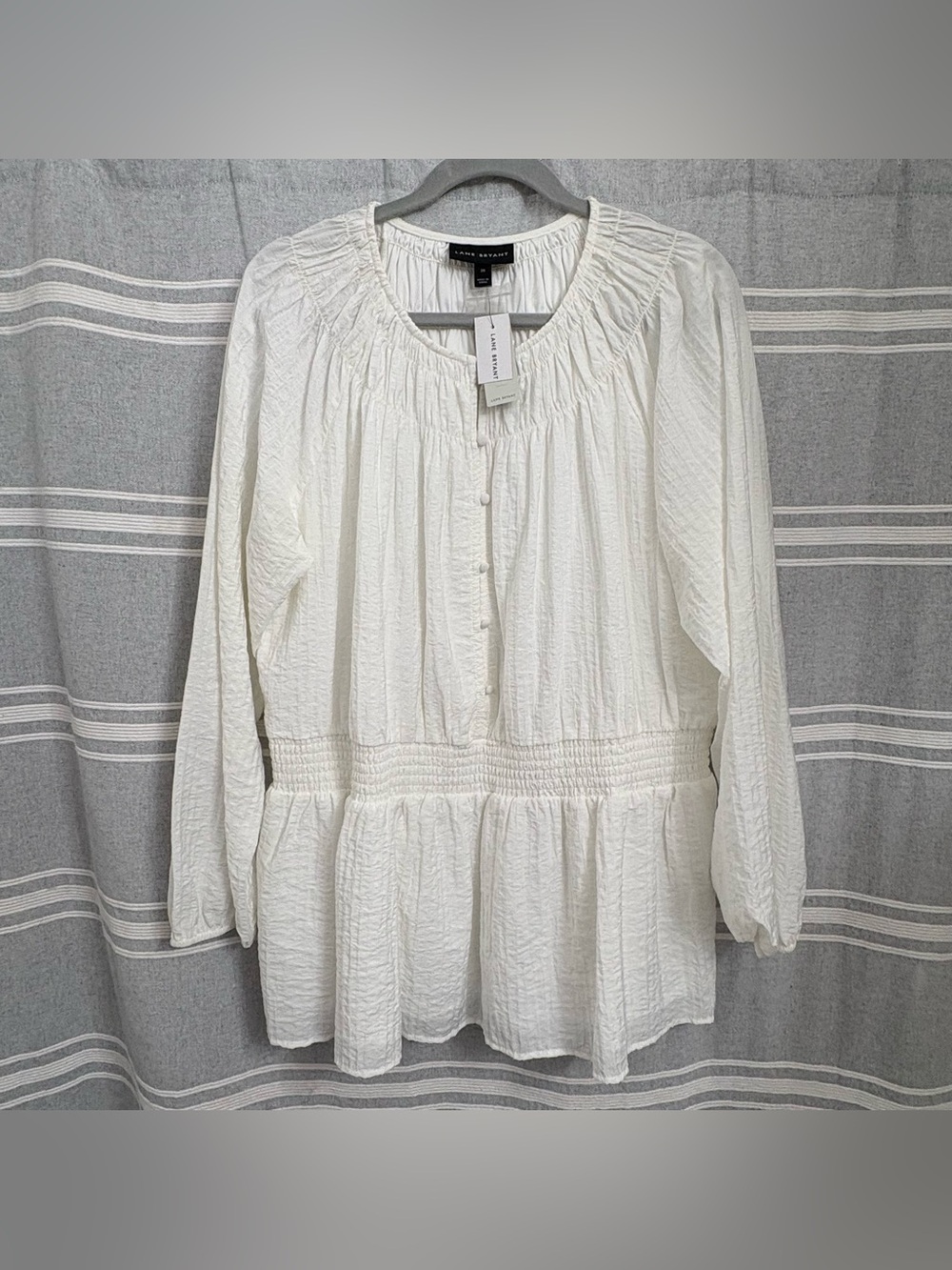 NWT Lane Bryant White Long Sleeve Crinkle Tunic Blouse Size 20